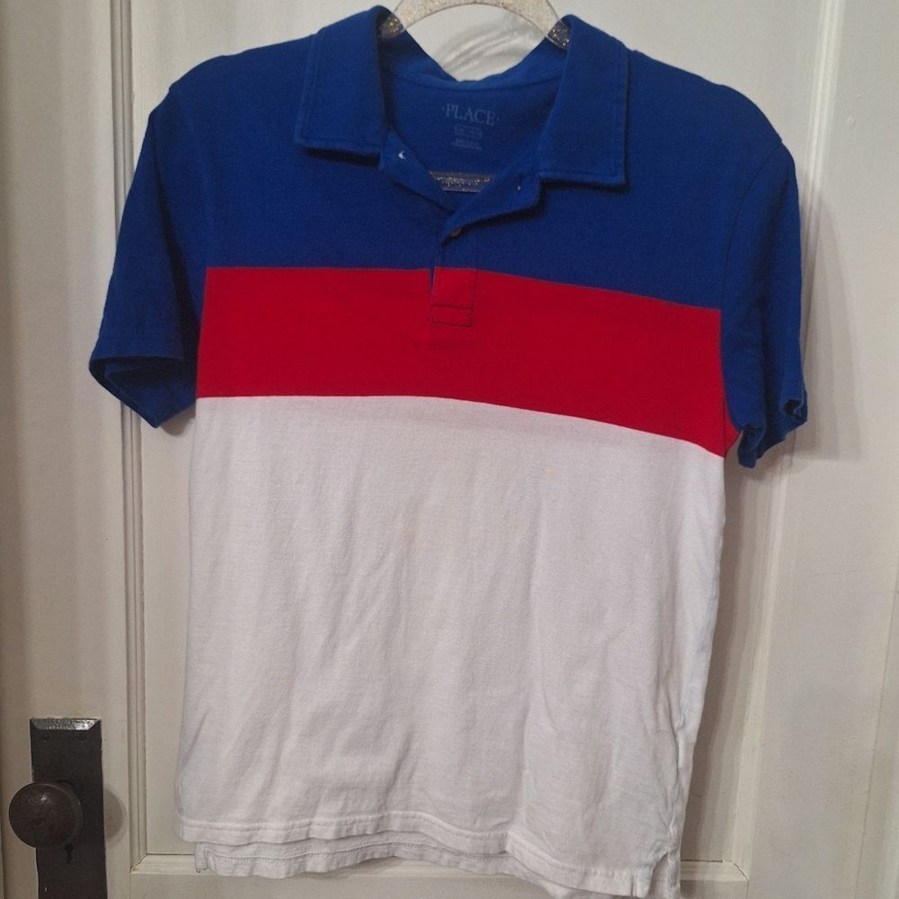 🚗 SALE! 5/$50 Big Boys LG (10-12) Red White & Blue Short Sleeve Polo - Picture 2 of 6